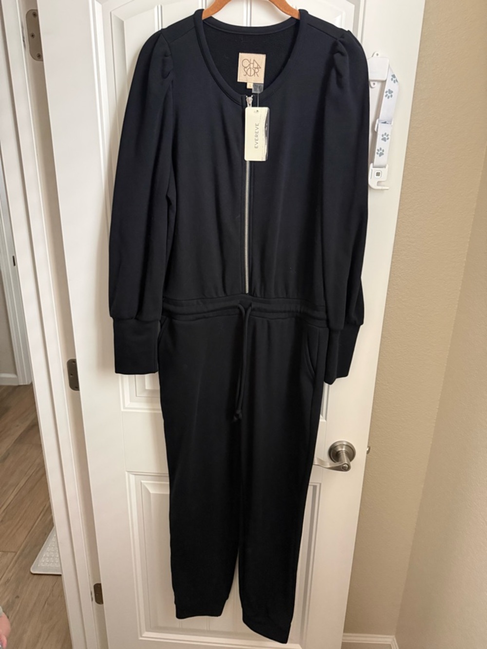 Evereve Black Long Sleeve Zip-Front Jumpsuit